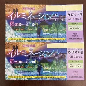 なばなの里 入村ご招待券 2枚 有効期限2024年6月2日迄 入場券 ペア チケット 2人分 イルミネーション 長島リゾートの画像1