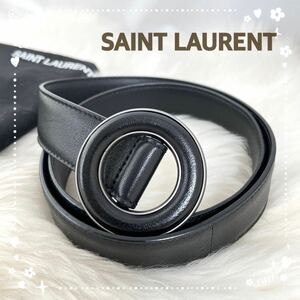 Yves Saint Laurent　イヴサンローラン　穴なしベルト　レザー　ブラック　保存袋付き　469