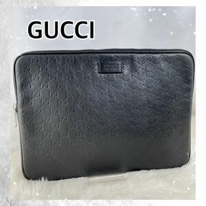 GUCCI　グッチ　シマ　PCケース　スリーブケース　クラッチバッグ　タブレットケース　ブラック　487