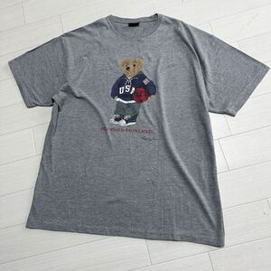 POLO RALPH LAUREN ポロ ラルフローレン ポロベア メンズ 半袖 くま プリント Tシャツ コットン 大きいサイズ グレー 古ビッグサイズ L