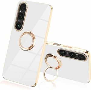 JOOBOY SONY Xperia 1 V ケース リング付き カバー メッキ加工 レンズ保護 tpu ソフト ストラップホール付き 耐衝撃 スリム おしゃれ 