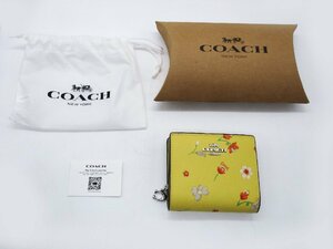 ★【美品】COACH コーチ 二つ折り財布 花柄 イエロー 黄色 ラウンドファスナー 箱 保存袋付き★/H