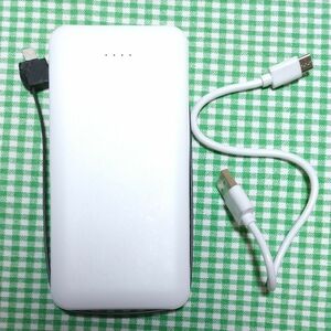 モバイルバッテリー 大容量 軽量 薄型 12800mAh ケーブル一体型 TypeC iPhone microUSB