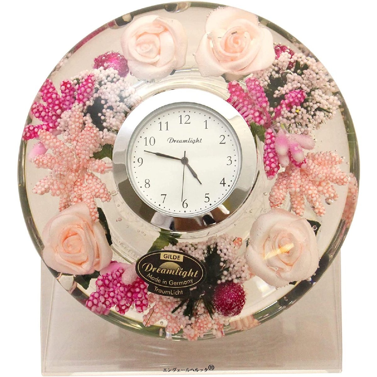 ひとつひとつをハンドメイドで仕上げた ナチュラルテイスト 置き時計 直径11×高さ4cm リトルローズ 愛らしいピンクの花々を集めたキュート, 置時計, アナログ, 一般