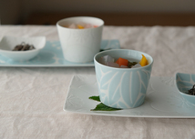 松竹梅の梅が描かれた長皿 25×13.5cm 水色と白のペアセット はふりとは祝の特殊な呼び方 オードブルや和菓子の盛り合わせに_画像7