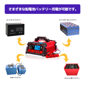 新品 自動バッテリー充電器 12A 充電器 全自動12V/24V対応 スマートチャージャー 6A・8A・10A設定可能 バッテリー診断機能付 LVYUANの画像4