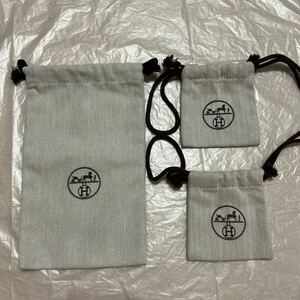 現行品　エルメス　保存袋　3枚　カデナ　ストラップ　ミニ　巾着袋 布袋 袋 ヘリンボーン 9×8.5 22×13 ショルダーストラップ