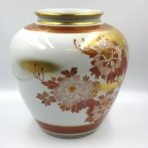 ■九谷焼 仙春 花瓶 花器 アンティーク コレクション ヴィンテージ 金彩 花鳥図 赤絵 工芸品 共箱付き 【ゆうパック100サイズ】の画像5