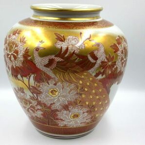 ■九谷焼 仙春 花瓶 花器 アンティーク コレクション ヴィンテージ 金彩 花鳥図 赤絵 工芸品 共箱付き 【ゆうパック100サイズ】の画像2