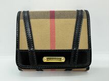 美品 BURBERRY バーバリー キャンバス×レザー 三つ折り財布 ウォレット レディース ブラウン系_画像1