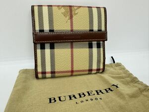 未使用保管品 美品 BURBERRY バーバリー スモールウォレット ベージュノバチェック ブラウンレザー Wホック財布 レディース 保存袋付