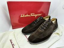 未使用保管品 美品 Salvatore Ferragamo フェラガモ DAVY2 7EE メンズ スエード 革靴 紳士靴 ブラウン 箱付_画像1