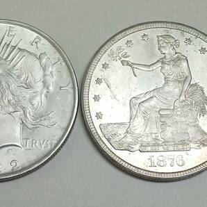 アメリカ 1ドル銀貨 おまとめ2枚 1922年 イーグルコイン 1876年 貿易銀 サイズ・量目は本文 現状品の画像1