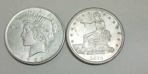 アメリカ 1ドル銀貨 おまとめ2枚 1922年 イーグルコイン 1876年 貿易銀 サイズ・量目は本文 現状品