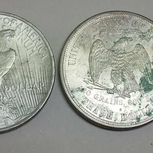 アメリカ 1ドル銀貨 おまとめ2枚 1922年 イーグルコイン 1876年 貿易銀 サイズ・量目は本文 現状品の画像2