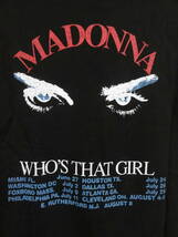 格安廃版レアモデル・GU(ジーユー)・黒系地・MADONNAマドンナ WHO'S THAT GIRL WORLD TOUR両面プリント入り・半袖丸首Tシャツ L_画像4