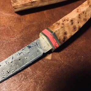 超高品質 和風木鞘ナイフ ダマスカス鋼刃 高級木 和式ナイフ 伝統工芸 日本刀型 キャンプ アウトドア 野外登山 の画像4