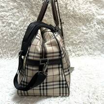 1円〜美品【超大容量/2way】BURBERRY バーバリー ボストンバッグ ショルダー 斜め掛け レザー 本革 キャンバス ノバチェック 旅行 ビジネス_画像5