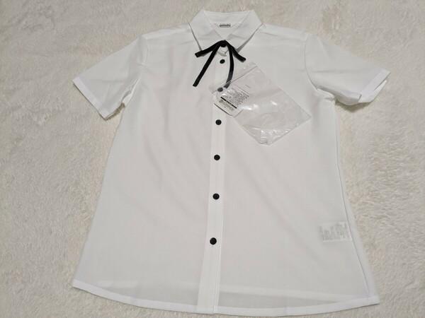 11号　リボンタイ付き　半袖　ブラウス　シャツ　白　ホワイト　制服　事務服　OL 大きいサイズ　ALPHA PIER 新品　タグ付き　