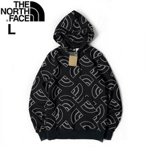 1円～!売切!【正規新品】THE NORTH FACE◆ALL OVER PRINT HOODIE パーカー US限定 裏起毛 ハーフドームロゴ 男女兼用(L)黒 総柄 181130-35_画像3