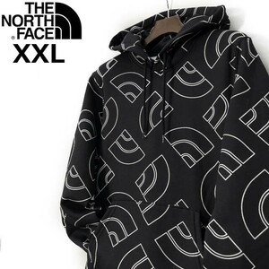 1円～!売切!【正規新品】THE NORTH FACE◆ALL OVER PRINT HOODIE パーカー US限定 裏起毛 ハーフドームロゴ(XXL)黒 総柄 181130-35