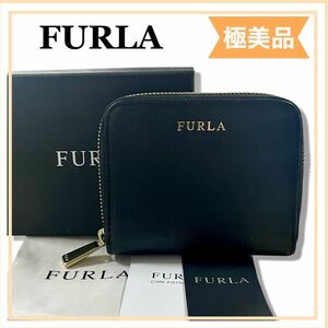 一点物　FURLA フルラ　二つ折り財布　ミニウォレット　ブラック　黒　送料無料 レザー