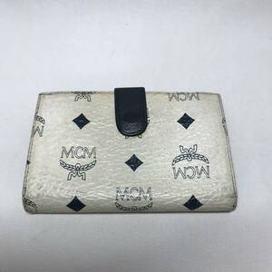 TG13 MCM エムシーエム がま口 ヴィセトス柄 財布 ホワイト×ネイビー レザー