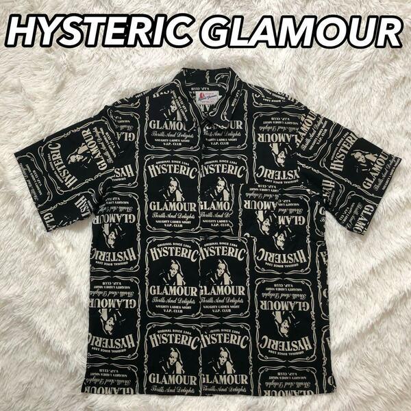 HYSTERIC GLAMOUR ヒステリックグラマー 半袖シャツ 総柄 ヒスガール ブランドロゴ L ブラック 黒色 男性 メンズ アロハ ポロ カッター