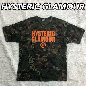 HYSTERIC GLAMOUR ヒステリックグラマー Tシャツ 半袖 カットソー ワンポイント ヒスガール カモフラ 男性 メンズ L 麻混 リネン