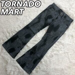 TORNADO MART トルネードマート デニムパンツ ジーンズ パン ベルボトム ストレッチ 総柄 ペイズリー 女性 レディース ブラック 黒色