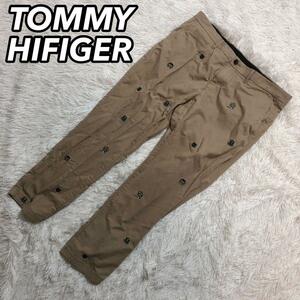 TOMMY HIFIGER トミー ヒルフィガー ワークパンツ カーゴズボン 総柄 刺繍 ブランドロゴ ストレッチ 36/32 メンズ 男性 大きめサイズ