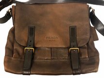 プラダ 斜め掛け レザー ショルダーバッグ 鹿革 ディアスキン メッセンジャーバッグ ブラウン メンズ PRADA 【中古】_画像2