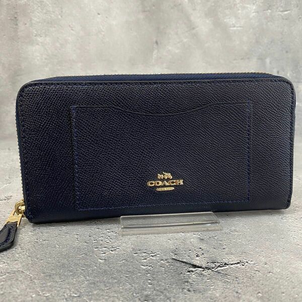 超美品 COACH コーチ レザー 長財布 ネイビー F54007