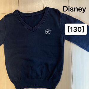 【Disney】130 ディズニー　スクールセーター　制服　 学生服　セーター　Vネック　綿100% ミッキー　ワンポイント