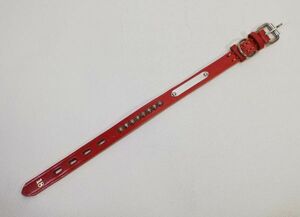 * one sheets leather flat necklace 18 red 1~9 piece * for small dog neck around 23~29cm width 18mm length 38cm* unused goods scratch have cow leather red pet accessories *