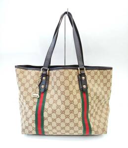 ■GUCCI グッチ 139260 GGキャンバス×レザー シェリーライン チャーム付き トートバッグ GG柄 ベージュ ハンドバッグ