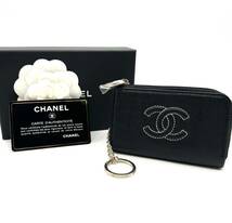 ■【美品】 CHANEL シャネル A688885 ココマーク ステッチ チェーン 付 コイン カード ケース ブラック ゴールド 箱 ギャラ カード 23番台_画像1