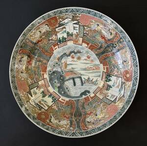 ■有田焼 大皿 花鳥図 人物図 皿 飾り皿 飾皿 直径：約46cm 色絵 金彩 屏風 骨董 工芸品 美術品