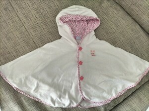 美品 ミキハウス　女の子 ベビーポンチョ　70-90サイズ ピンクうさぎ