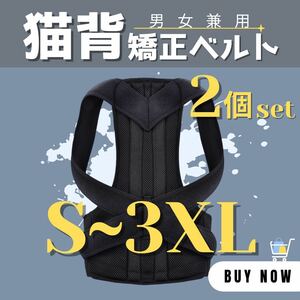 【新品】猫背矯正ベルト S～3XL 2個セット メンズ レディース 姿勢矯正ベルト 背筋 デスクワーク サポーター 補助ベルト