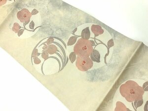 085255# 【1円～】丸に椿・菖蒲模様織出し名古屋帯