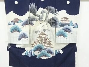 ys6973138; 宗sou 城に鷹模様刺繍紋付男児着物(内袖・長襦袢付き)【リサイクル】【着】