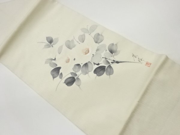 ys6975561 ; Sou Sou Oeuvre d'artiste Motif camélia peint à la main Nagoya obi [portant], groupe, Nagoya-Obi, Prêt à l'emploi