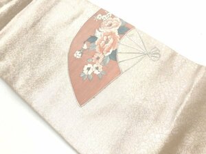 090415# 【1円～】扇面に牡丹・椿模様刺繍名古屋帯