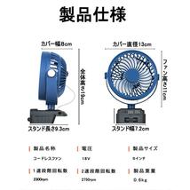 (A) マキタ makita 充電式 互換 5インチ 扇風機 卓上 ファン 静音 小型 キャンプ USB コードレス 電動 18V 14.4V バッテリー 対応 ブルー_画像5