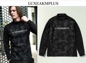 LEON掲載★LUXEAKMPLUS リュクスエイケイエムプラス★ウィンドプルーフモックネックTシャツ★XL【lat-23015】ブラックカモ黒迷彩★LUXE AKM