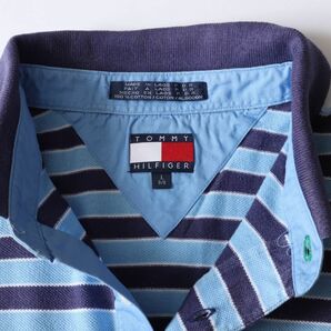 1円★中古★TommyHilfiger トミーヒルフィガー★ボーダー柄半袖ポロシャツL【正規品】ネイビー紺ライトブルー水色【本物保証】大きいサイズの画像4