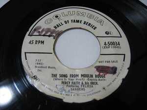 【7”】 PERCY FAITH & HIS ORCH. // ●白プロモ● THE SONG FROM MOULIN ROUGE / SWEDISH PHAPSODY US盤 パーシー・フェイス