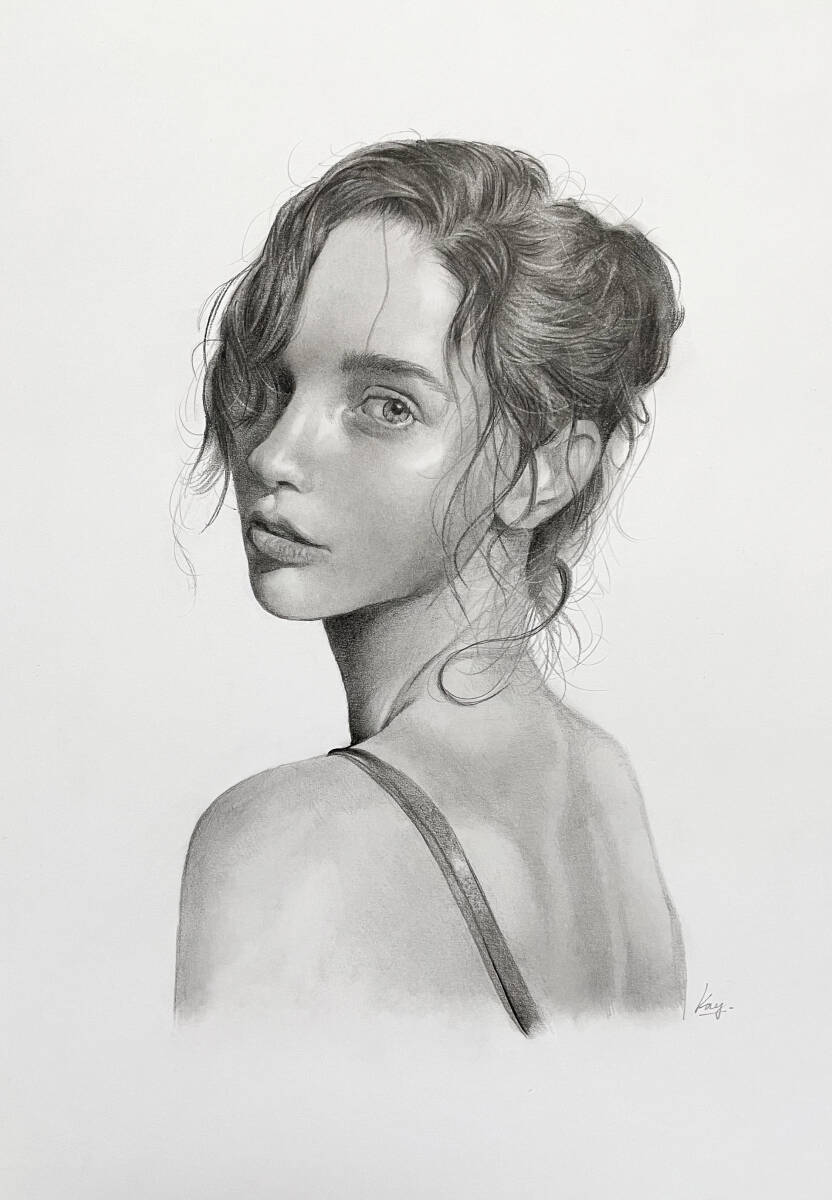 Drawing Pencil Drawing Figure Female #88 [A4], artwork, painting, pencil drawing, charcoal drawing
