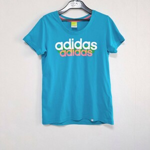 adidas アディダス シャツ 半袖 ブルー系 スポーツ ジム トレーニング コットン サイズM レディース【Y054】